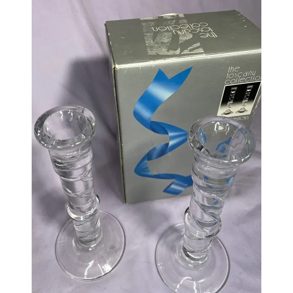 Vintage Pair of Toscany 24% Lead Crystal Candle Holder Excellent Condition